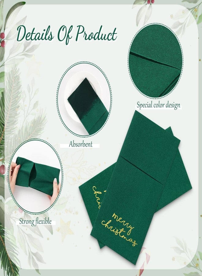 JarThenaAMCS مجموعة جارثينا إيه إم سي إس، ٥٠ قطعة من مناديل مائدة عيد الميلاد، مصنوعة من ورق مقوى ناعم الملمس، لون أخضر وذهبي، للاستخدام مرة واحدة، مع جيب مدمج لأدوات المائدة، مثالية لحفلات أعياد الشتاء. - Image 3